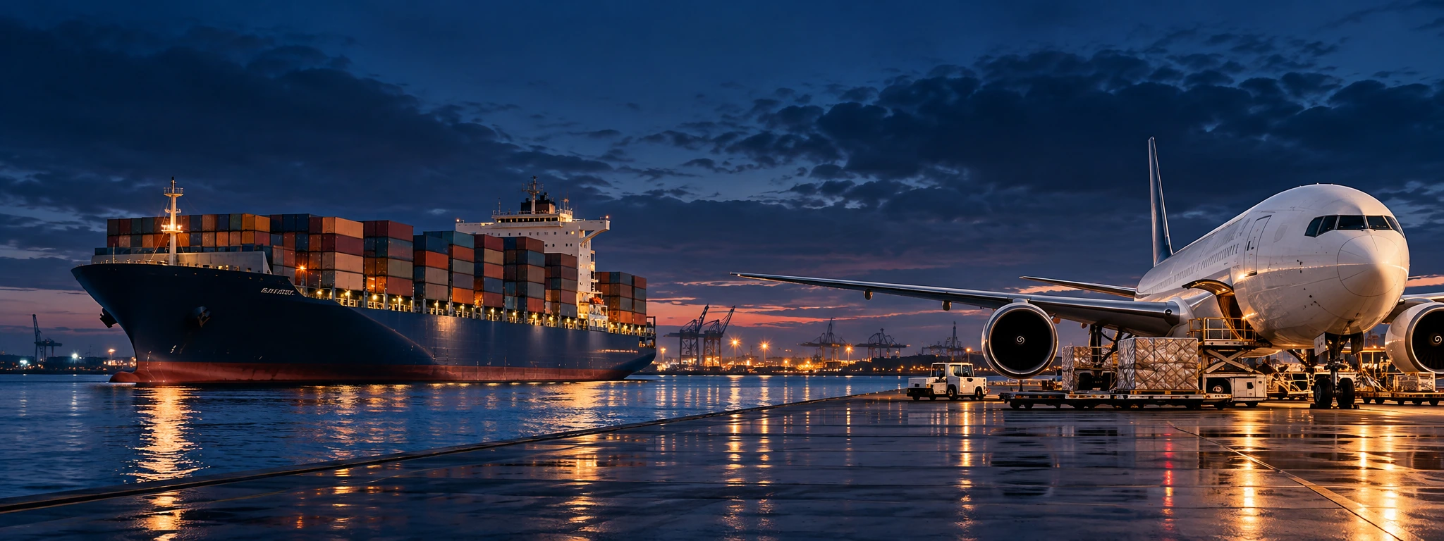 Cargo ship and airplane for import and export